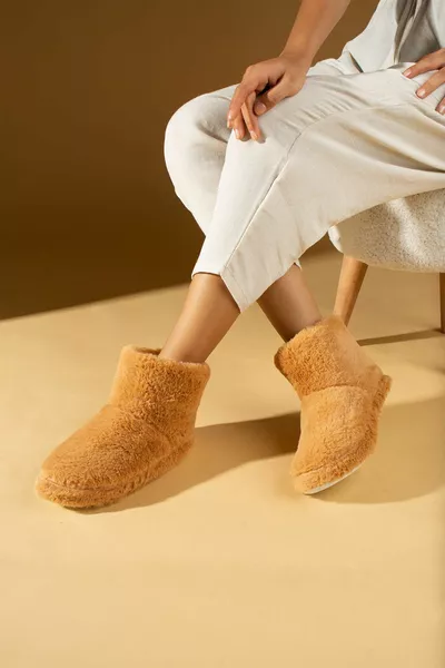 Женские коричневые пандуфы повседневная теплая подкладка удобная подошва домашние ботинки домашняя обувь