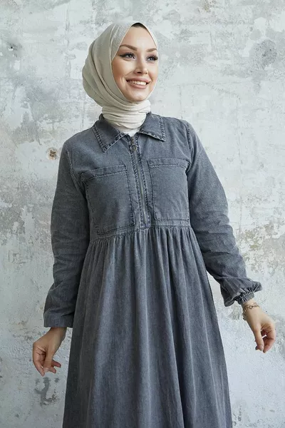 Daniel Double Pocket Denim Dress - Grey