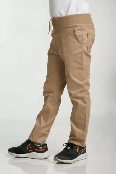 Unisex Kids Ribana Waist Camel Canvas School Pants