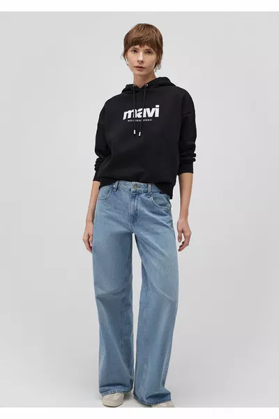 Sweat-shirt noir à capuche imprimé logo 