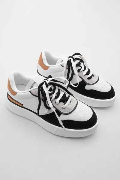 Sneaker Femme Semelle Haute Block Couleur Baskets à lacets Pera blanc