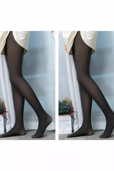 جوارب طويلة شتوية حرارية مع صوف الجلد بالداخل ونسج أسود خارج تان دافئ