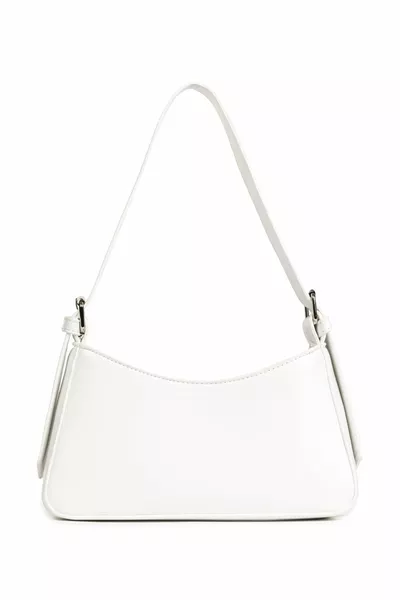 حقيبة باغيت بيضاء مبطنة بالنساء مع تفاصيل حزام