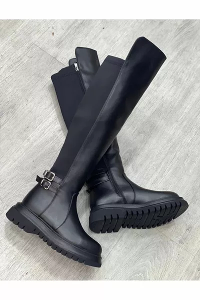 Siyah Dalgıç Kumaş Uzun Çizme