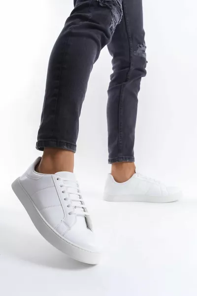 Homme à lacets blanc Casual Sole Sneakers Sneakers