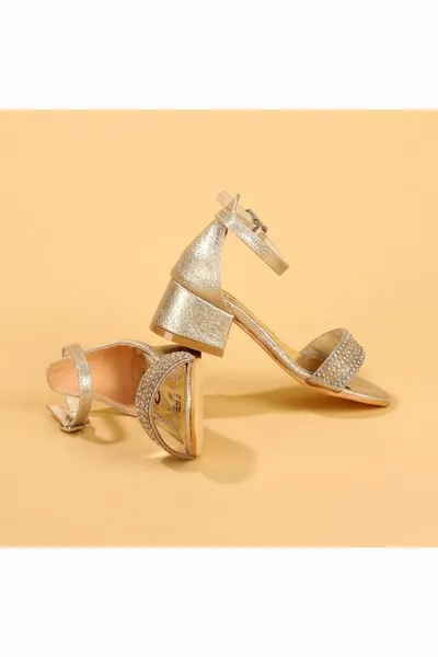 Mädchen Gold Farbe Casual Mädchen 3cm Absatz Sandalen Schuhe