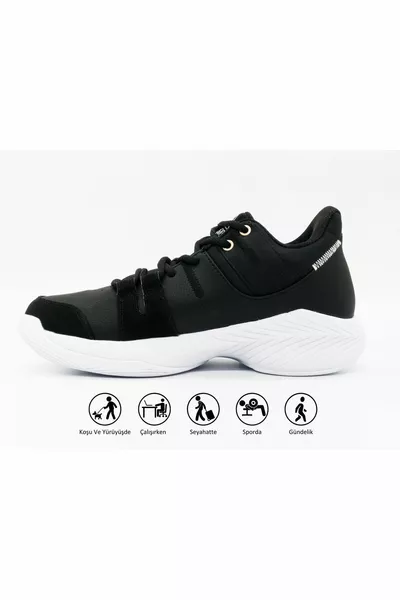 الرجال الأسود عدم الانزلاق وحيد العظام مريحة خفيفة الوزن عارضة عارضة الياقة المدورة كرة السلة أحذية رياضية اللياقة البدنية