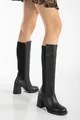 Rena Heeled Back Stretch Leather Boots Black