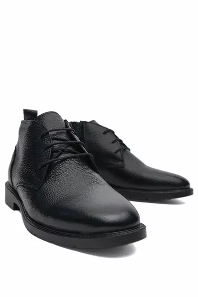 Herren Schwarze Casual Fit Herren Schnürstiefel aus echtem Leder
