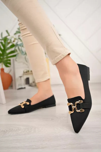 نسائي أسود مشبك ساتان أنيق باليه مسطح