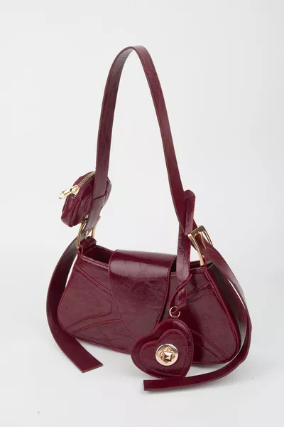 Дамска бургундска багетна портфейл Дизайн Изкуствена кожа Чанта за ръце и рамо