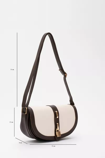 بني / كريم  فو الجلود مقصورة واحدة حقيبة المفاجئة مع قفل التفاصيل U:  E: 