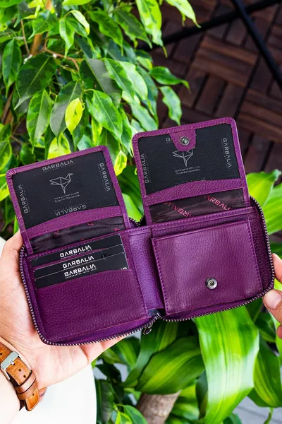 كارول جلد طبيعي البرقوق للجنسين محفظة مع قفل سستة