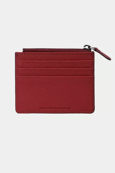  Держатель для монет из натуральной кожи на молнии женский мужской кошелек Держатель для карт бордового цвета