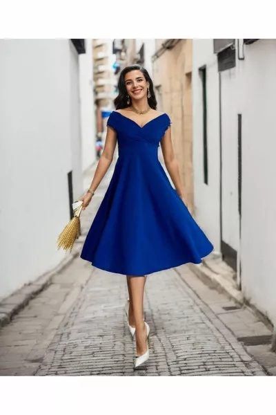 Women's Short Sleeve Double-breasted Collar Skirt Flounced Crepe Dress