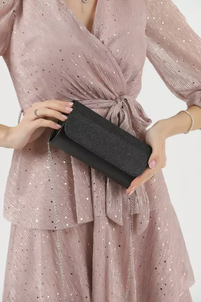 Siyah Mat Simli Abiye Çanta