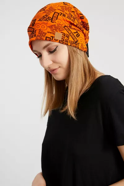 نسائي برتقالي ، أسود حبل مجعد مفصل 4 مواسم قبعة صغيرة برتقالي - قماش ممشط طبيعي فائق النعومة