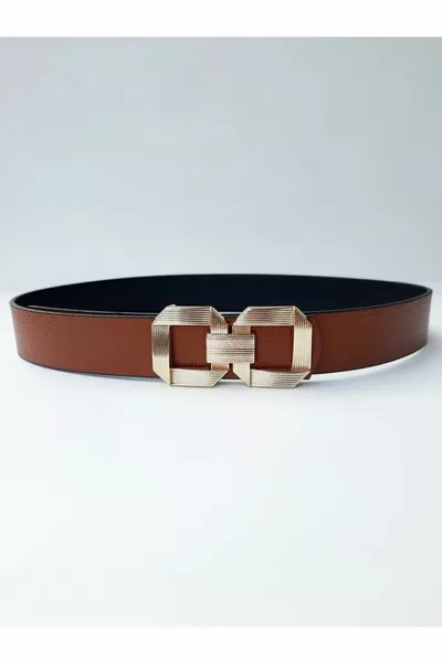 Women's Gold Buckle Two-Way Taba-black Belt