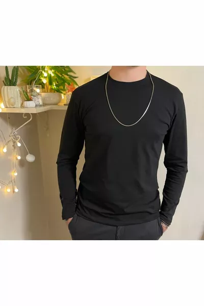 T-shirt Uomo Slim Fit Girocollo Manica Lunga Cotone Nero