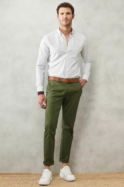 Pantaloni chino elasticizzati da uomo Khaki Slim Fit Slim Fit con tasca laterale