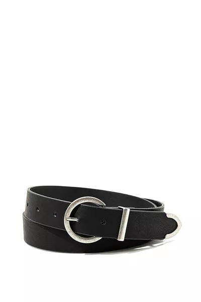 Faux Leather Black Belt with Metal Buckle 