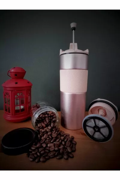 French Press Thermoskanne aus Stahl Roségold  ml 
