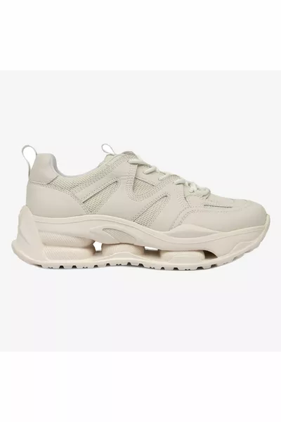 Sneakers da donna in vera pelle bianco sporco 