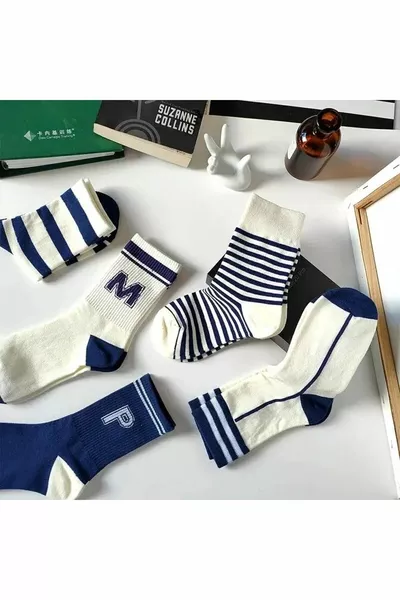 5 قطع الاقتصادية حزمة مختلطة منقوشة للجنسين الجوارب التنس مجموعة