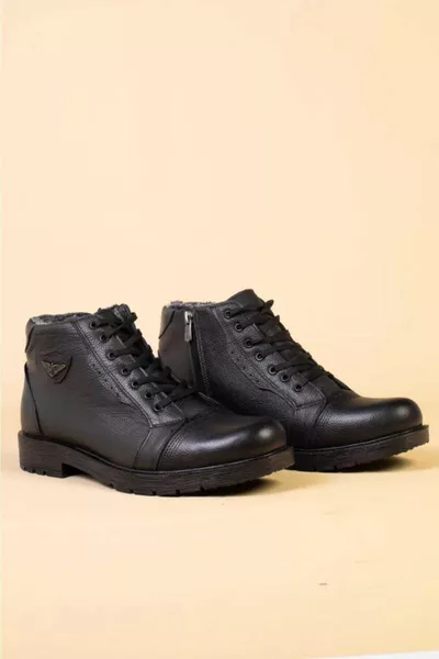 أحذية رجالية من الجلد الأسود من الفراء