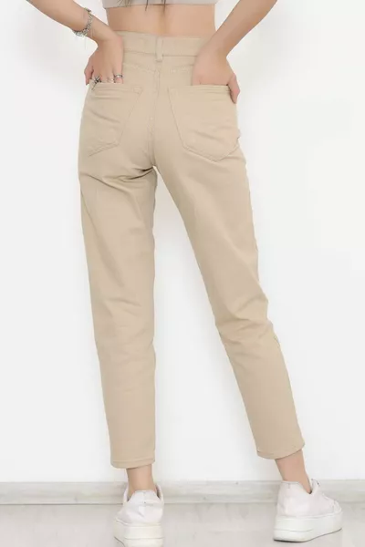 Jolie Jeans Mamma Beige Vita Super Alta Pantalon