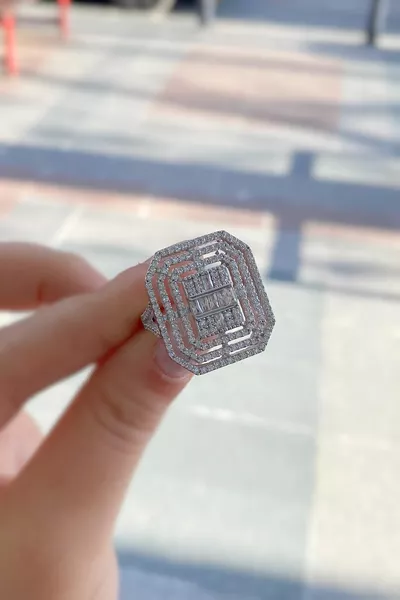 Bague baguette grand modèle 3 rangs argent g