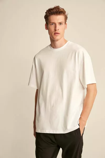 Jett Men's Oversize Fit % Cotton Thick Textured White T-shirt