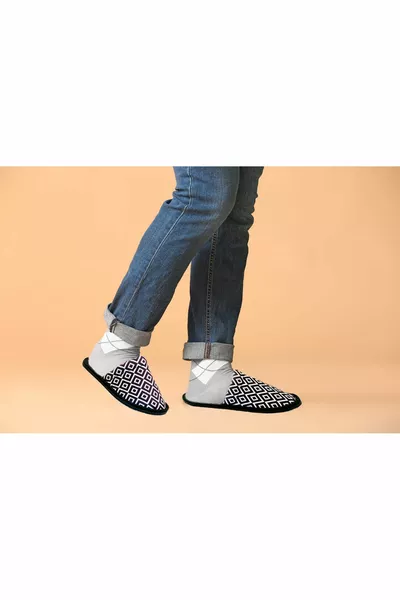 Pantofole da casa con suola morbida con motivo geometrico nero da uomo