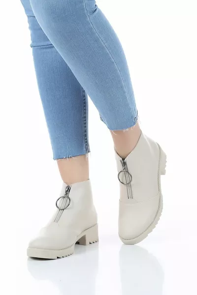 أحذية البيج الجلود عارضة أحذية نسائية مع سستة الجبهة