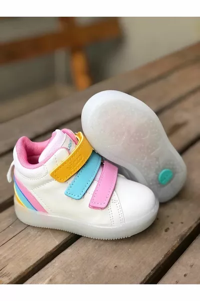  حجم مضاءة العظام 3 حزام الياقة المدورة للأطفال حذاء رياضي