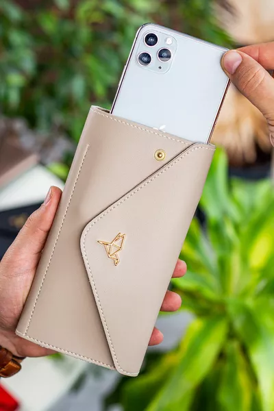 Конверт Телефон И Отделение Для Монет Модель Конверт Бежевый Женский Кошелек