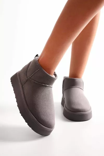 Stivali bassi corti in pelle scamosciata grigia da donna in tessuto grigio