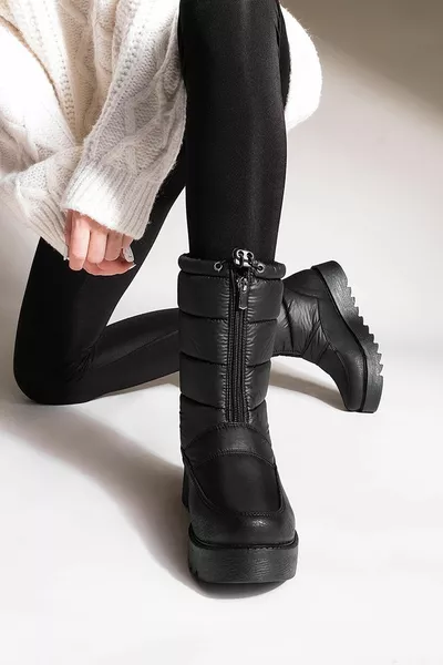 أحذية ثلجية نسائية مقاومة للماء مع فرو داخلي وسحاب أمامي