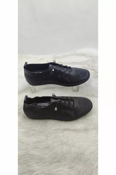 أحذية جلدية أصلية سوداء مربوطة بالمطاط ()