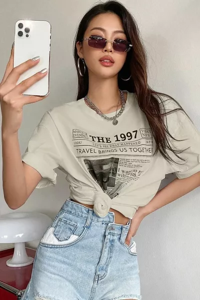 Women's Beige The Printed Oversize T-shirt