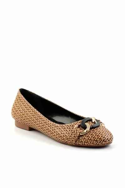 Beige rieten ballerina's voor dames 