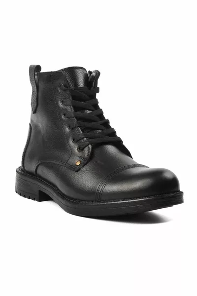  Bottes en cuir véritable en fourrure noire pour hommes