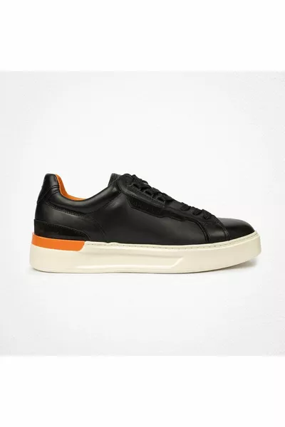 Schwarze Sneaker-Schuhe aus echtem Leder für Herren 
