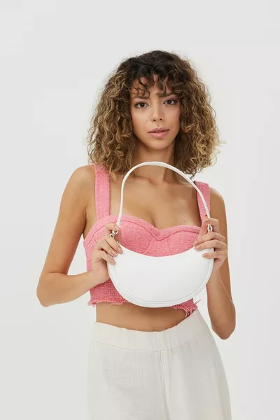 حقيبة يد وكتف بيضاء  من الجلد الصناعي بمقصورة واحدة L:  W:  W: 6 سم