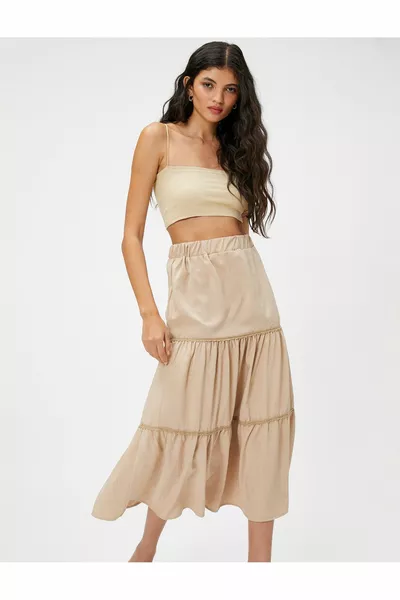 Midi rok gelaagde streep Fisto gedetailleerde elastische taille