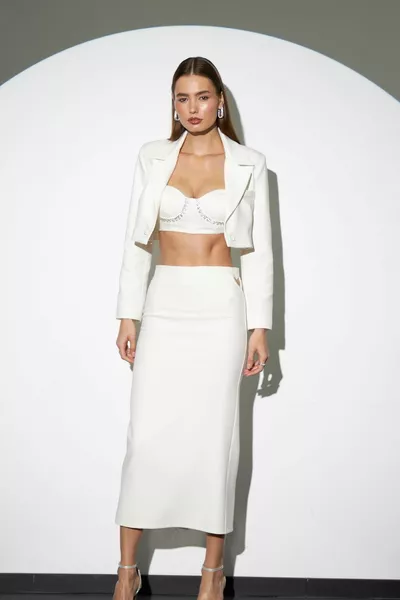 Nok Classic Signature Love Waist Détail Maxi Garçon Jupe Blanc