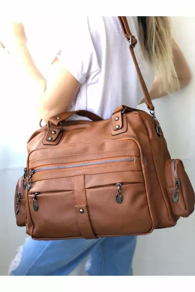 Samılon حقيبة جلد جلد متعدد الحجرات للكتف والذراع من Samılon