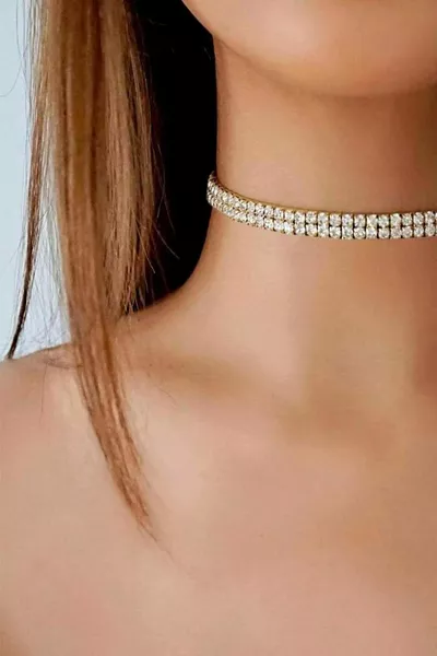 Women's Double Row Zircon Stone Rhinestone Choker Necklace