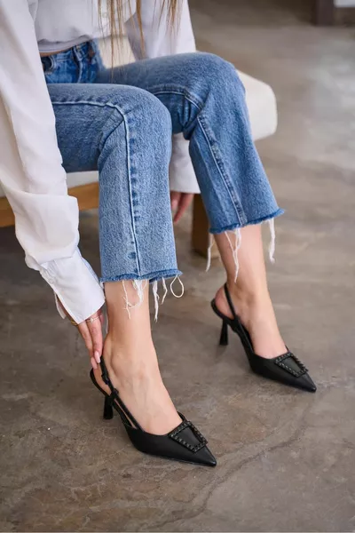 Kyra Zwart Gekleurde Enkelband Slanke Hakken Lux Damesschoenen