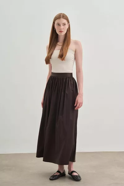 Hoge taille geplooide rok bitter bruin